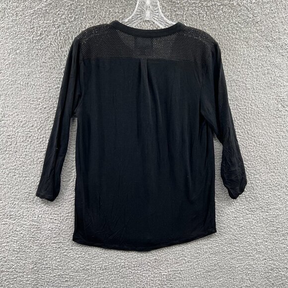 Cynthia Rowley Womens Top Medium Black Long Sleeve Pullover Henley Shirt Stretch - Picture 2 of 10